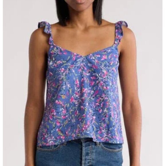 French Connection Women's Size Small Tank Blue Ruffle Floral Delicate Feminine - Picture 1 of 8
